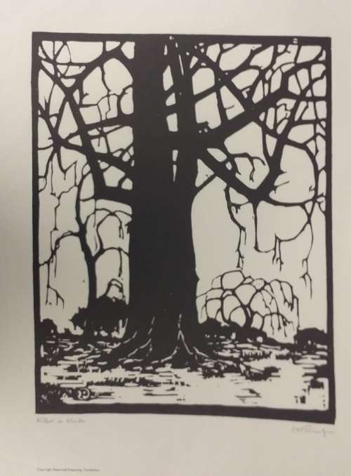 Linosniee afdruk van Wilger in die Winter deur Jacob Hendrik Pierneef