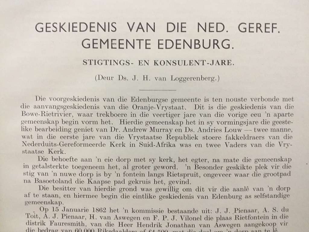 Gedenkboek van die Ned Geref Gemeente Edenburg OVS 1863-1938