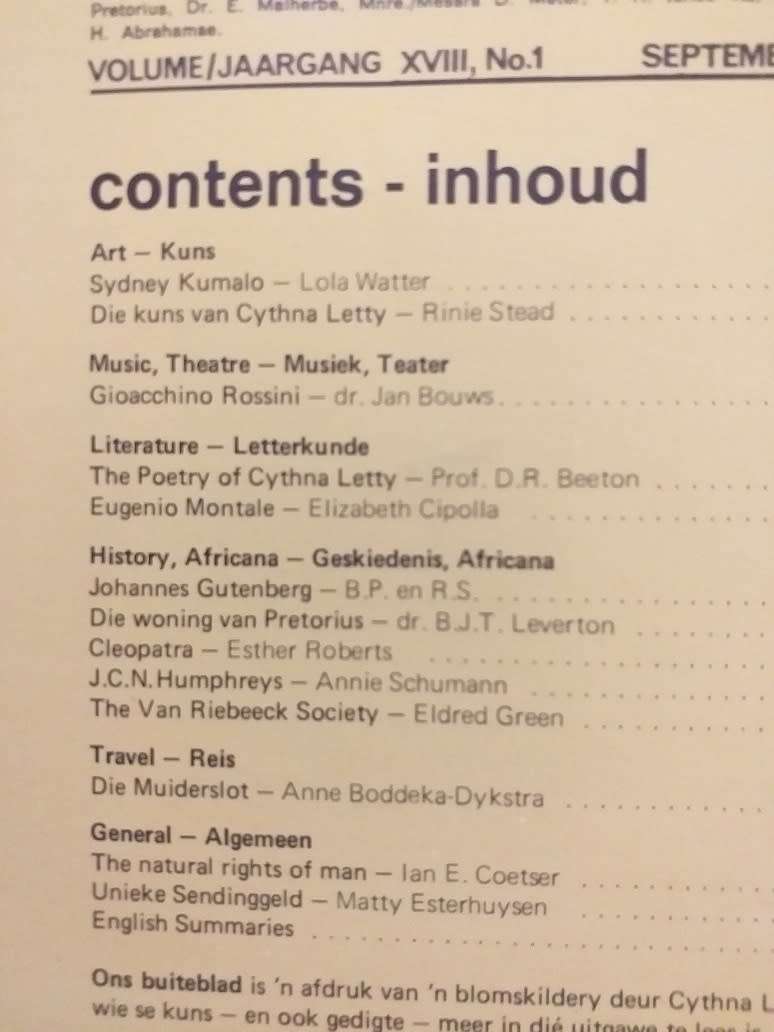 Lantern Tydskrif Magazine Sept 1968 vol XVIII nr 1