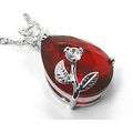 Red Gemstone 18K White Gold Plated Pendant on 18K White Gold Plated Chain