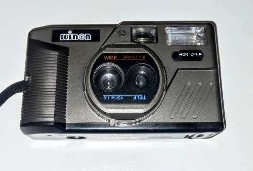 Kinon Twins 35mm Film Camera. Wide & Telephoto Rotating Lens in working condition