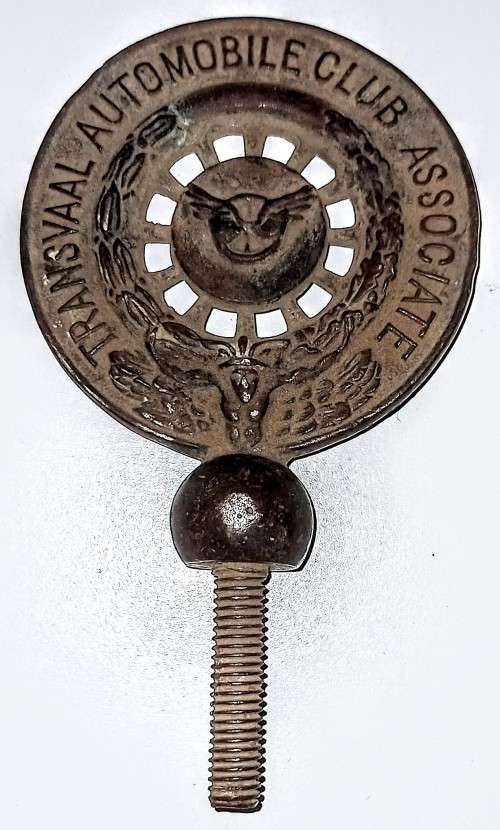 Vintage Metal Transvaal Automobile Club Associate Badge. 8cm Diameter x 14cm Height
