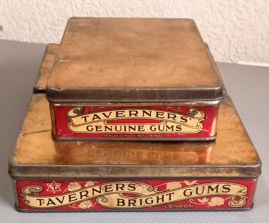 3 x Vintage Lithographed Tins. Taverners Finest Bright Mixed Gums.