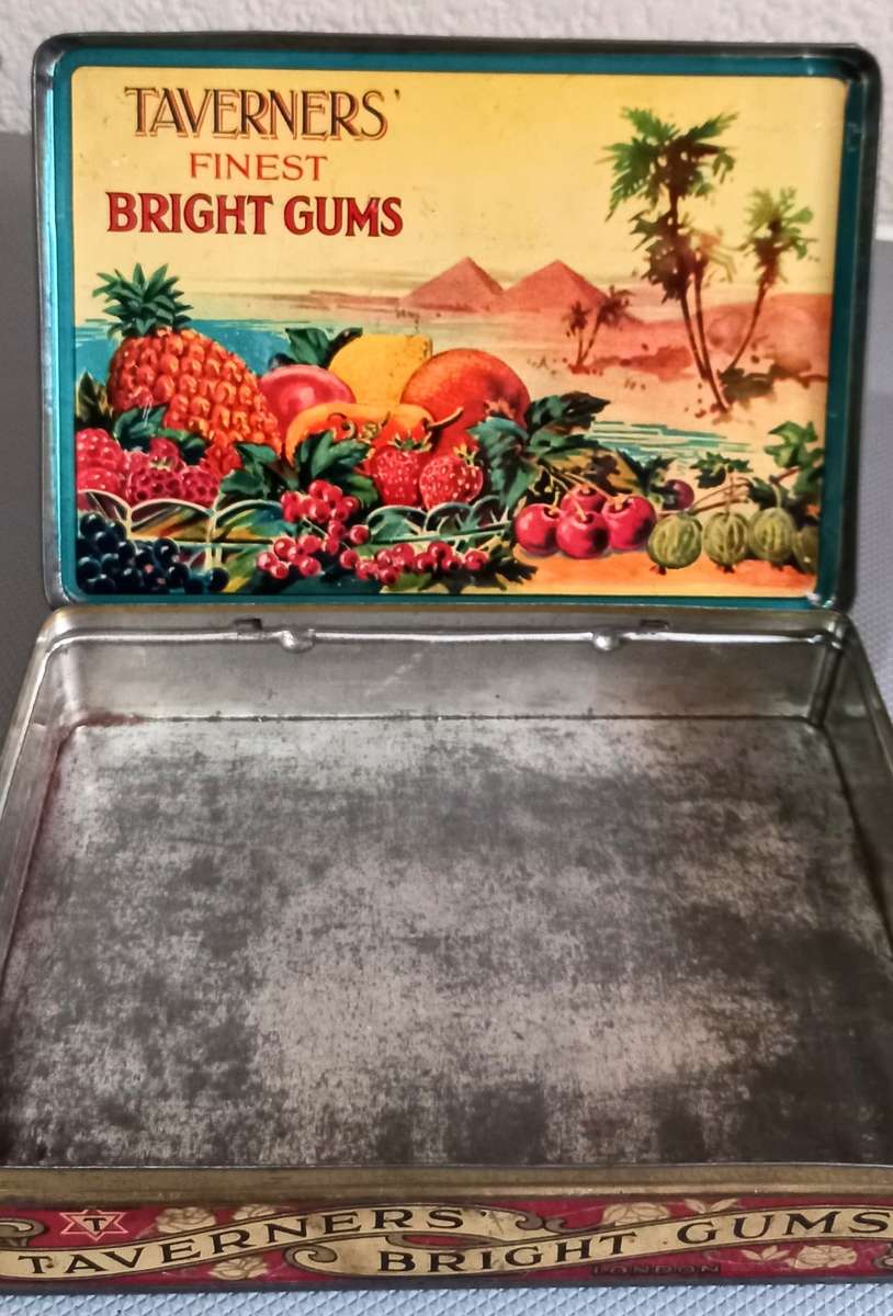 3 x Vintage Lithographed Tins. Taverners Finest Bright Mixed Gums.