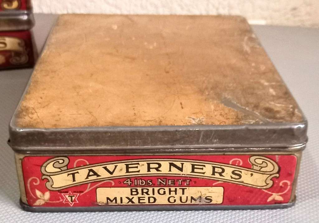 3 x Vintage Lithographed Tins. Taverners Finest Bright Mixed Gums.