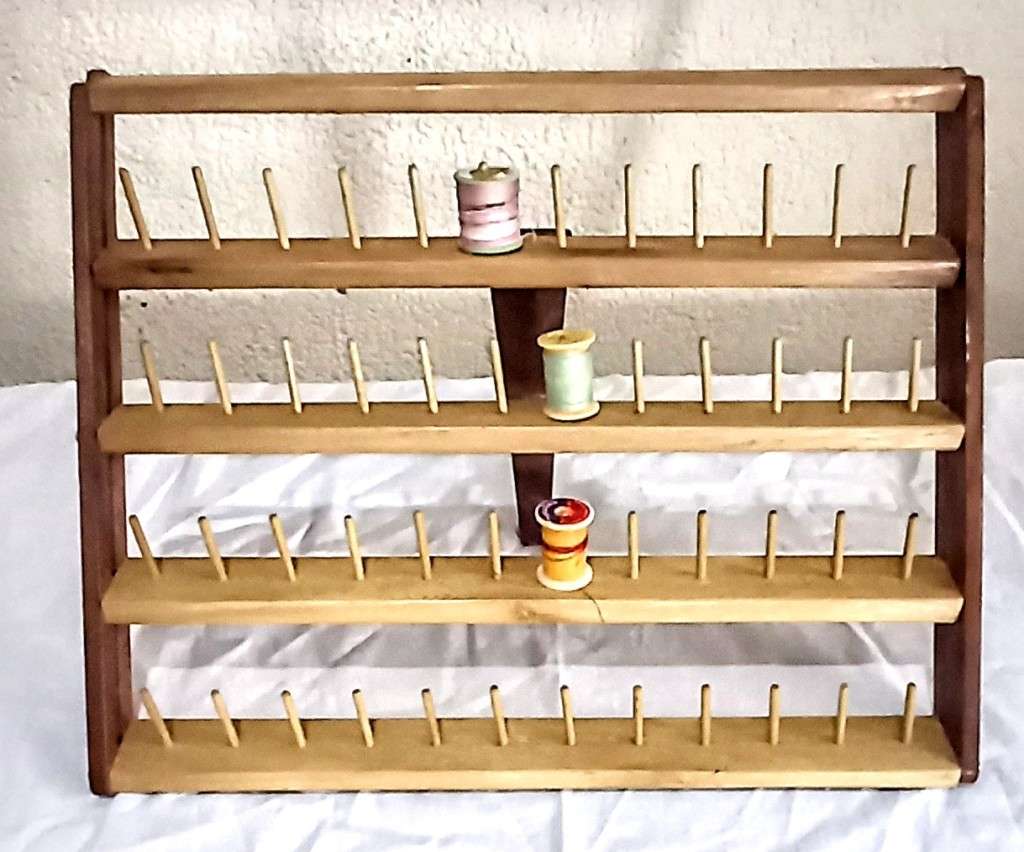 Beautiful Vintage Solid Hardwood 48 Spindle / Bobbin Slanting Sewing Stand. 45cm x 35cm