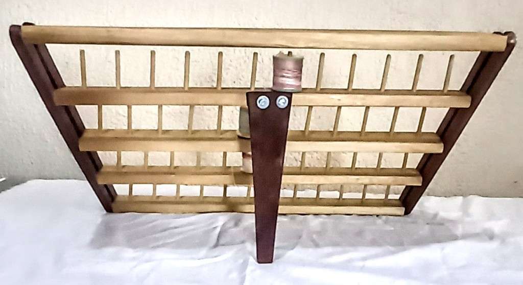 Beautiful Vintage Solid Hardwood 48 Spindle / Bobbin Slanting Sewing Stand. 45cm x 35cm