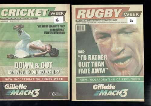 Rugby Week / Cricket World 2 x Magizines 5 Mrt 2002 and 26 Mrt 2002