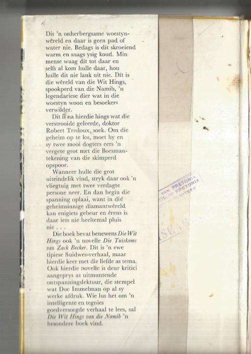 Die wit hings van die Namib - Doc Immelman - 1975 - Avonture in Suidwes