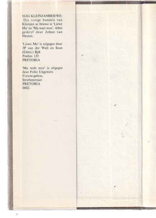 Ma se vir Sussie - Johan van Pletzen (b11) Humor - verdere briewe van Kleinjan Kluitgraaf