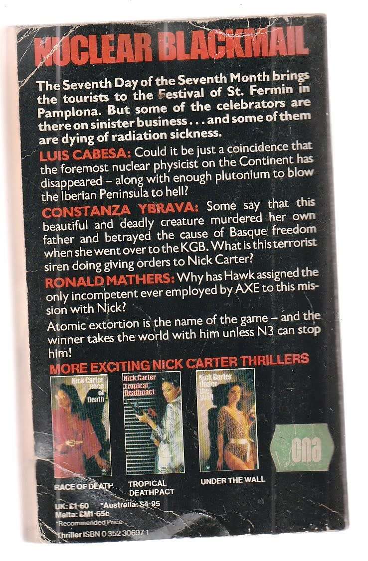 Killmaster  - The Pamplona Affair - Nick Carter - Tourists at Pamplona dies of radiation sickness