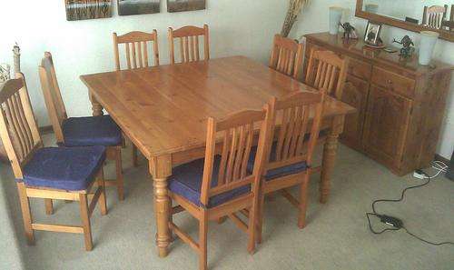 Square 8 Seater Wooden Dining Room Table with chairs & server