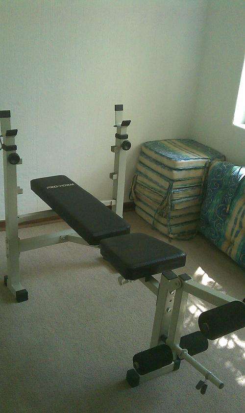 Home Weider Gym including leg press, flat bench & free weights