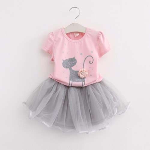 Girls Cat Shirt & Tulle Skirt