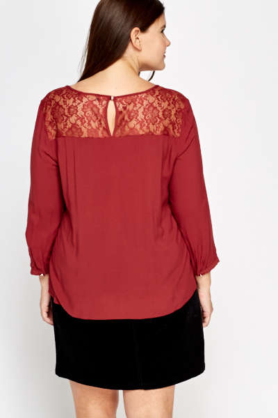 PLUS SIZE Lace Insert 3/4 Blouse