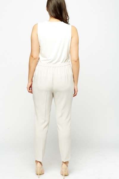 PLUS SIZE Elasticated Cigarette Trousers - Sand colour