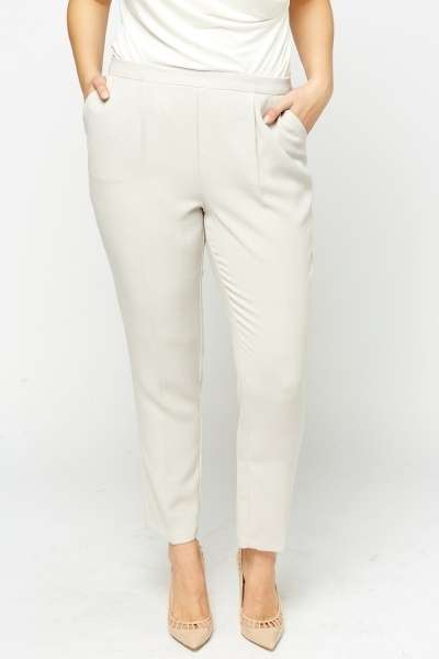 PLUS SIZE Elasticated Cigarette Trousers - Sand colour
