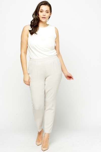 PLUS SIZE Elasticated Cigarette Trousers - Sand colour