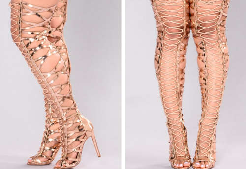 Gladiator Heel Over The Knee - Rose Gold & Black