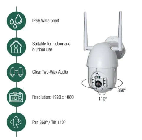 Outdoor Surveillance Camera - Wi-Fi - IR Night Vision - Water Resistant - 2 Way Audio - Full HD