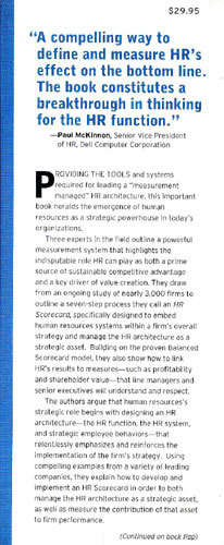 THE HR SCORECARD Linking People, Strategy, and Performance  -- Harvard Business School Press
