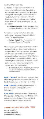 THE HR SCORECARD Linking People, Strategy, and Performance  -- Harvard Business School Press