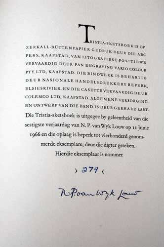 TRISTIA SKETSBOEK -- N.P. van Wyk Louw (beperkte oplaag GETEKEN)