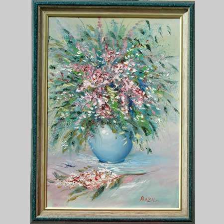 STILL LIFE PAINTING. Vase With Flowers by SA Artist Bazil. Original Oil. Framed. (1980s)