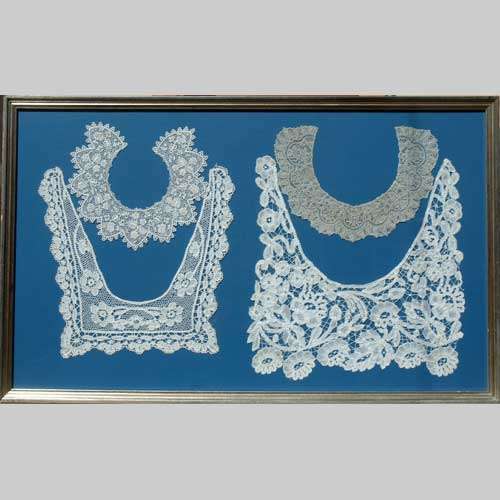 VICTORIAN LACE COLLARS. 4 Framed together. Exquisite handcraft.