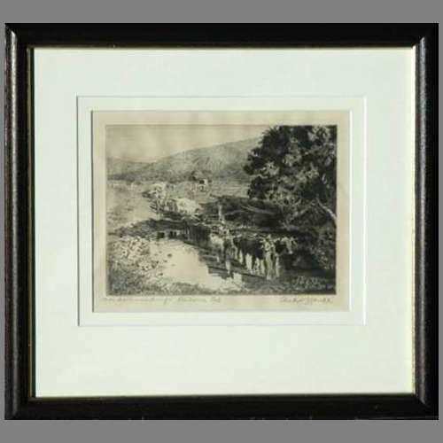Pemberton, Hilda May (1880 - 1956). WONDERBOOM DRIFT, PRETORIA, TVL. Etching. 35 x 38 cm. Framed.