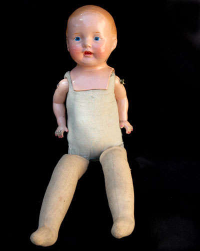COMPOSITION DOLL. antique circa 1930's. IT'S A BOY!
