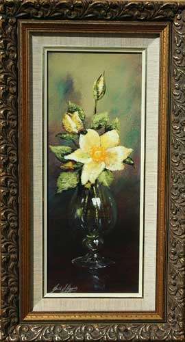 Denzil Herring.  S A artist. YELLOW HIBISCUS IN A VASE. Original oil. Framed.