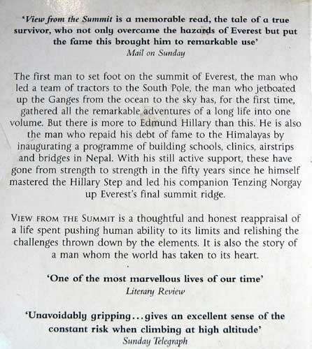 VIEW FROM THE SUMMIT Sir Edmund Hillary (SIGNED)