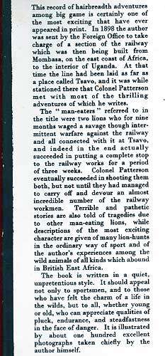 THE MAN-EATERS OF TSAVO --  J.H. Patterson