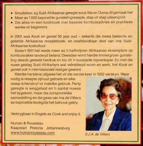 KOOK EN GENIET : Volledig hersiene uitgawe -- S.J.A. de Villiers