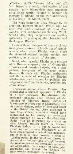 CECIL RHODES THE MAN AND HIS DREAM -- Herbert Baker & W.T. Stead