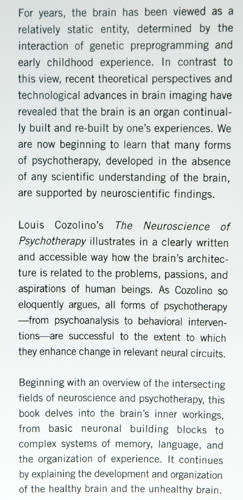 THE NEUROSCIENCE OF PSYCHOTHERAPY -- Louis Cozolino
