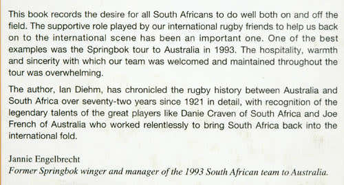 GIANTS "IN GREEN AND GOLD" Springboks Versus Wallabies 1921-1993 -- Ian Diehm