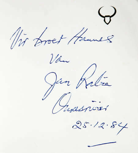 LOTUS -- Jan Blom (Breyten Breytenbach) Inskripsie deur die skrywer Jan Rabie