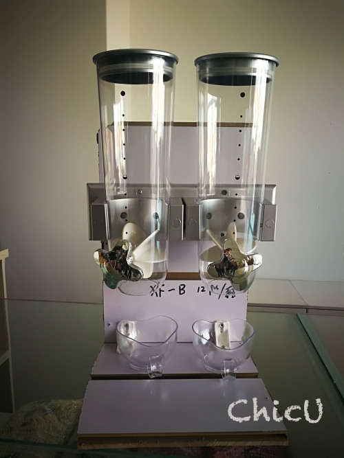 Double Cereal Dispenser Dry Food Storage Container - Wall Mounted