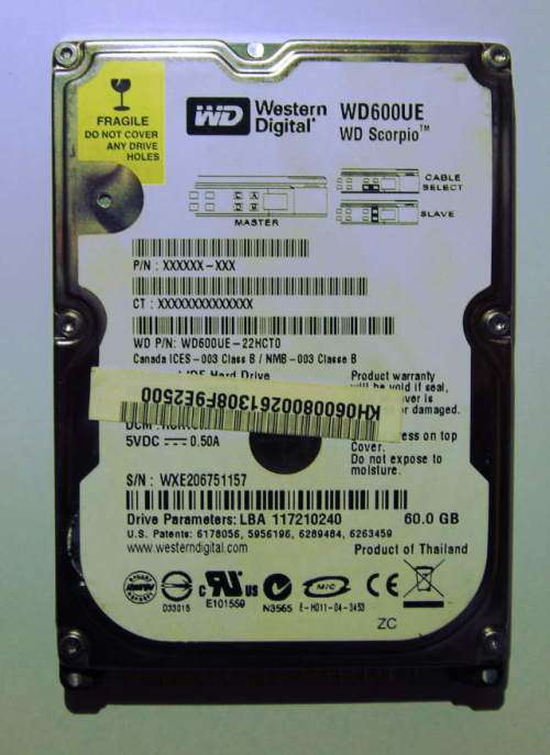 2.5" IDE HDD Western Digital WD600UE 60GB
