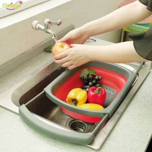 Folding Drain Basket/Sink Strainer/Collapsible Colander/Kitchen Fruit & Vegetable Washing Basket