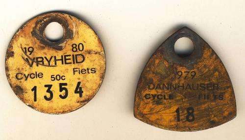 Lot of 2 Old Bicycle License Discs