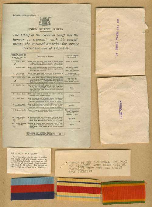 (A375) WWII Medal Certificate with other Pieces