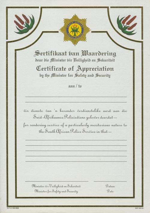 (0072) CERTIFICATE of Appreciation in Gold - Unsigned - ORIGINAL!!