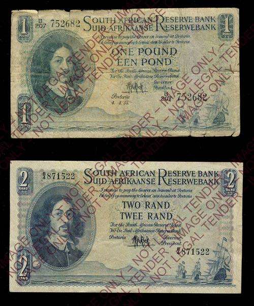 F1026 - SA 1 Pound (1951 to 1959) M.H. de Kock & R2 (1961) Notes