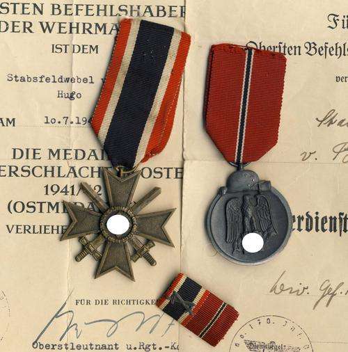 F1115 - GERMAN Group of 2 Medals with Certificates and Bar - Staff Sgt. H. Von Possel 1941 & 1942