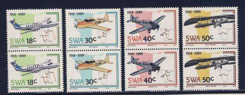 F1762 - S.W.A. 1989 - Set of 4 Pairs - Anniversary of Aviation in S.W.A. - **UM