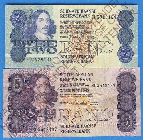 F2350 - R.S.A. 1989/90 - R2 & R5 Bank Notes - Fair Condition