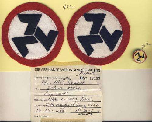 F3355 - A.W.B. 2 x SHOULDER FLASHES & 1 Metal LAPEL BADGE and a Receipt